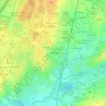 Topografische kaart Le Champ Rond, hoogte, reliëf