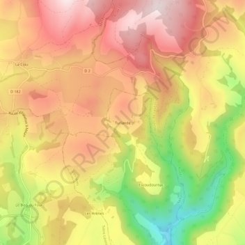Topografische kaart Turlande, hoogte, reliëf