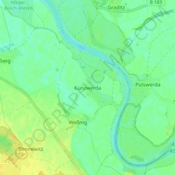 Topografische kaart Kunzwerda, hoogte, reliëf