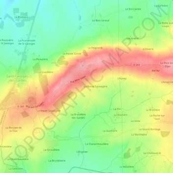 Topografische kaart La Bordellière, hoogte, reliëf