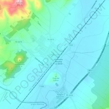Topografische kaart Ulldecona, hoogte, reliëf