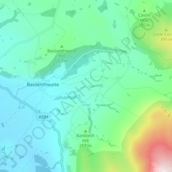 Topografische kaart Low Melbecks, hoogte, reliëf