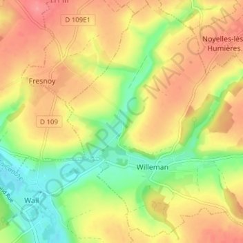 Topografische kaart Valières, hoogte, reliëf