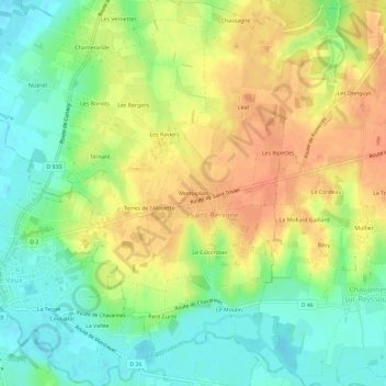 Topografische kaart Montaplan, hoogte, reliëf
