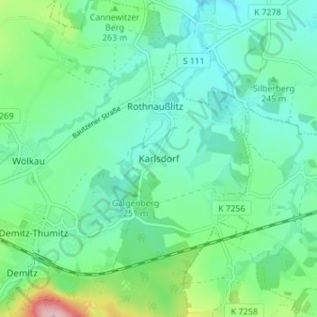 Topografische kaart Karlsdorf, hoogte, reliëf