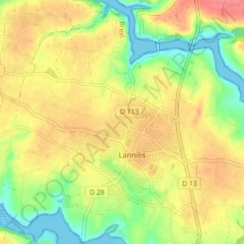 Topografische kaart Croix Rouge, hoogte, reliëf