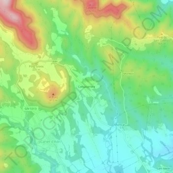 Topografische kaart Collsacarrera, hoogte, reliëf