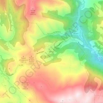 Topografische kaart Perves, hoogte, reliëf