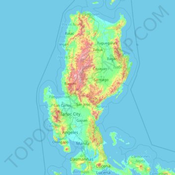 Topografische kaart Nueva Vizcaya, hoogte, reliëf
