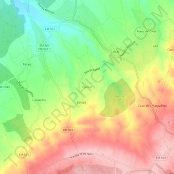 Topografische kaart Fornos, hoogte, reliëf