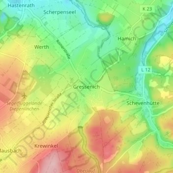 Topografische kaart Gressenich, hoogte, reliëf