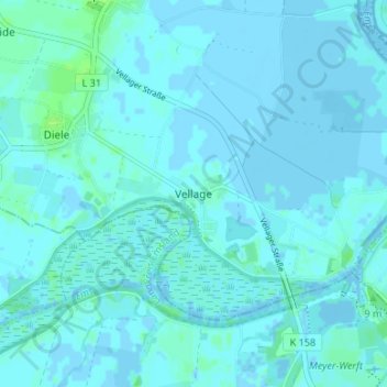 Topografische kaart Vellage, hoogte, reliëf
