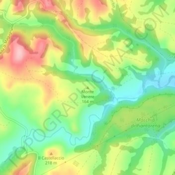 Topografische kaart Monte Venere, hoogte, reliëf