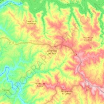 Topografische kaart São Pedro de Alva, hoogte, reliëf
