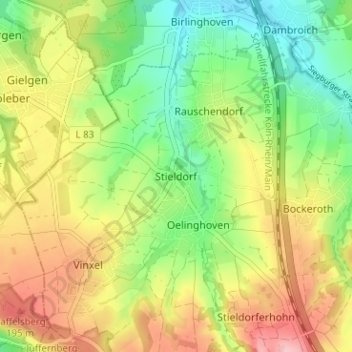 Topografische kaart Stieldorf, hoogte, reliëf