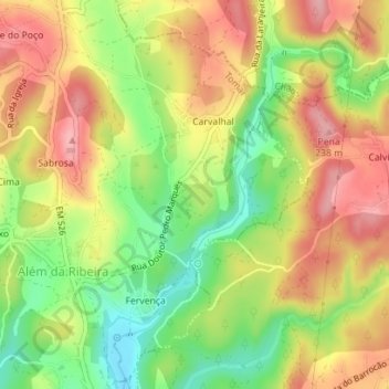 Topografische kaart Cerrada das Pias, hoogte, reliëf