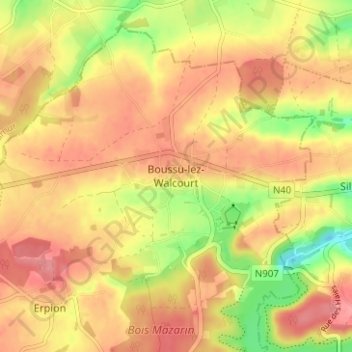 Topografische kaart Boussu-lez-Walcourt, hoogte, reliëf