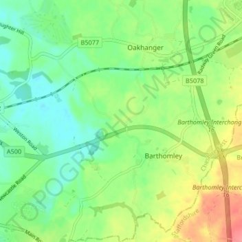 Topografische kaart Smith's Green, hoogte, reliëf