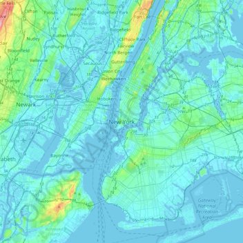 Topografische kaart New York, hoogte, reliëf