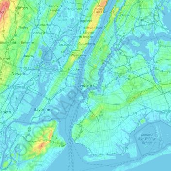 Topografische kaart New York, hoogte, reliëf