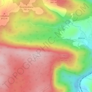 Topografische kaart Roturas de Mendia, hoogte, reliëf