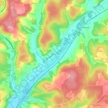 Topografische kaart Preyssac, hoogte, reliëf