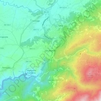 Topografische kaart São Romão, hoogte, reliëf