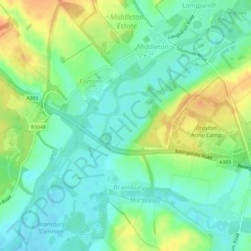 Topografische kaart Drayton, hoogte, reliëf