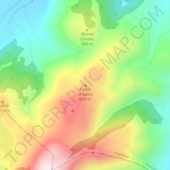 Topografische kaart Pietra la Spina, hoogte, reliëf