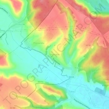 Topografische kaart Simniceni, hoogte, reliëf