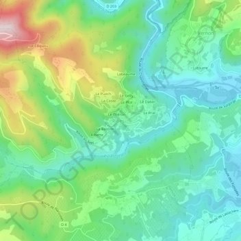 Topografische kaart Mas de Lafont, hoogte, reliëf