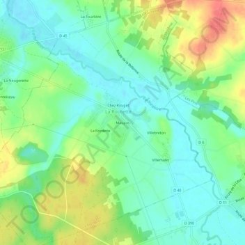 Topografische kaart Maupas, hoogte, reliëf