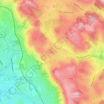 Topografische kaart Plascassier, hoogte, reliëf
