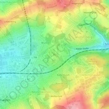 Topografische kaart Rote Berge, hoogte, reliëf