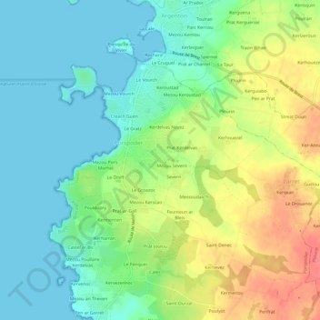 Topografische kaart Spernoc, hoogte, reliëf