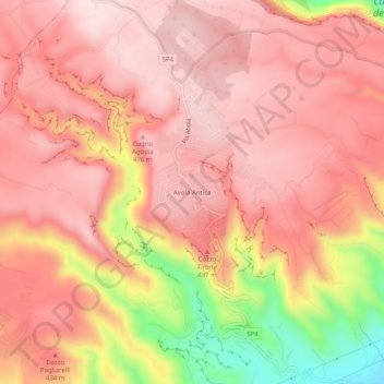 Topografische kaart Avola Antica, hoogte, reliëf