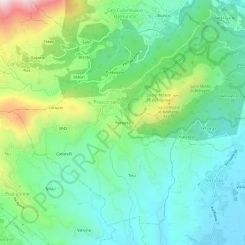 Topografische kaart Pemonte, hoogte, reliëf