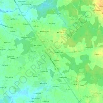 Topografische kaart Botlann, hoogte, reliëf