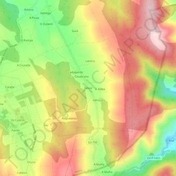Topografische kaart Eirexe, hoogte, reliëf