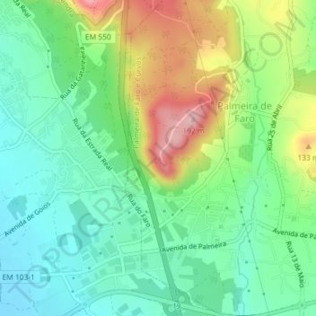 Topografische kaart Miradouro do Monte de Faro, hoogte, reliëf