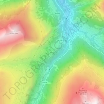 Topografische kaart Saussa, hoogte, reliëf