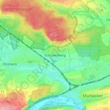 Topografische kaart Schönenberg, hoogte, reliëf