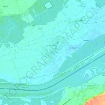 Topografische kaart Aigen am Inn, hoogte, reliëf