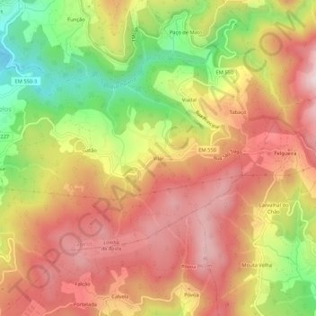 Topografische kaart Vilar, hoogte, reliëf
