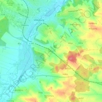 Topografische kaart Thalham, hoogte, reliëf