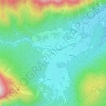 Topografische kaart Obern, hoogte, reliëf