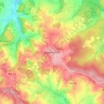 Topografische kaart Jägerwirth, hoogte, reliëf