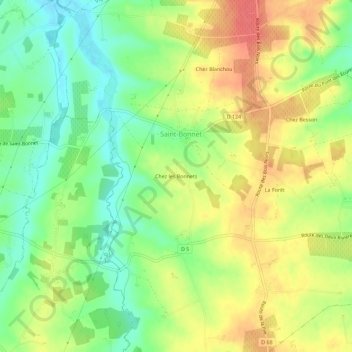 Topografische kaart Chez les Bonnets, hoogte, reliëf