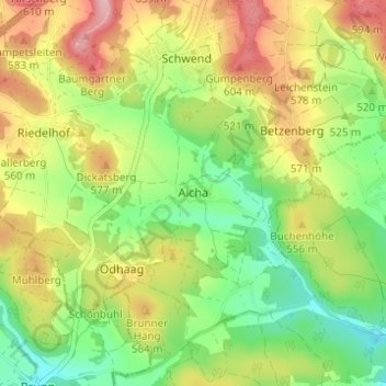 Topografische kaart Aicha, hoogte, reliëf