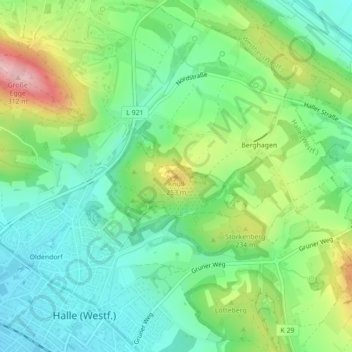 Topografische kaart Knüll, hoogte, reliëf